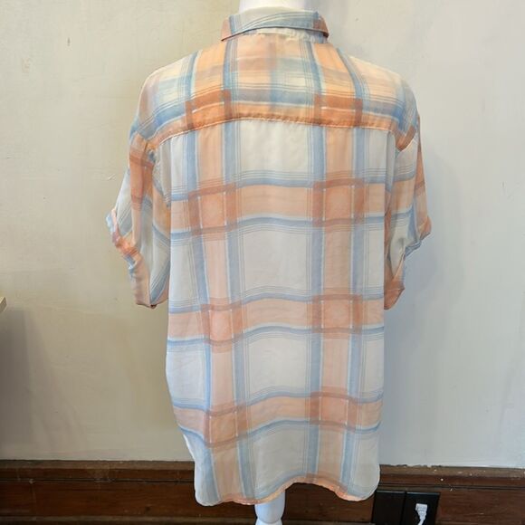 Splendid Orange and Blue Plaid sheer Button-Up blouse Size M EUC - Picture 5 of 8